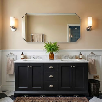 MIRRORART 24x48'' Chrome Scalloped Oblong Mirrors for Bathroom Sink