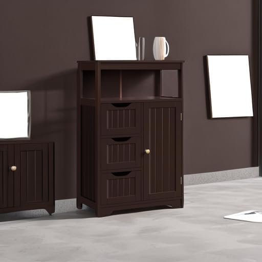 Yaheetech Freestanding Bathroom Storage Cabinet with 3 Drawers, Espresso
