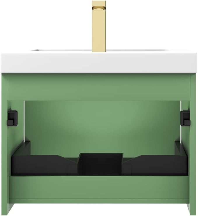 Blossom 24 Inch Bathroom Vanity with Sink | All Wood Wall Mounted Floating Bathroom Vanity Cabinet | Soft-Close Drawer | Modern Minimalist Style Vanities (24" w/Acrylic Sink, Aventurine Green)
