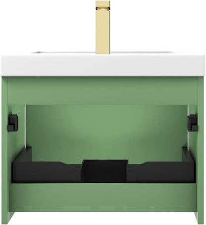 Blossom 24 Inch Bathroom Vanity with Sink | All Wood Wall Mounted Floating Bathroom Vanity Cabinet | Soft-Close Drawer | Modern Minimalist Style Vanities (24" w/Acrylic Sink, Aventurine Green)