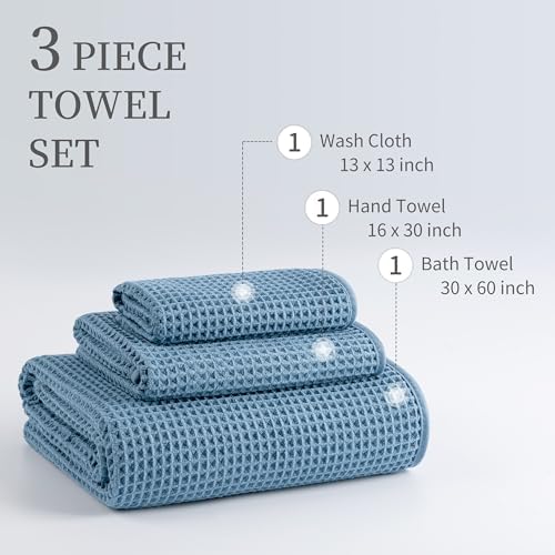 MICROFI Microfiber Waffle Bath Towels, 3 Pieces, Oversized, Soft, Absorbent, Fast Drying, Lint Free, Includes Bath, Face and Hand Towels 430 GSM