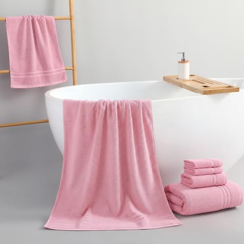 REDKISS Pink Towels Set 6 Piece Cotton Towel Sets with 2 Bath Towels, 2 Hand, 2 Washcloths, 650GSM Hotel Quality, Soft, Highly Absorbent Towels for Bathroom Gym, Ideal Everyday Use