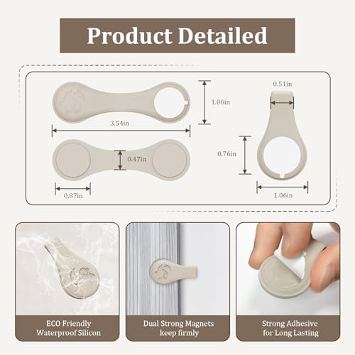 Magnetic Silicone Shower Curtain Clips for Liner 3 Packs (Light Brown)