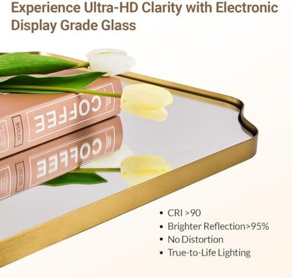 ANDY STAR 30"x55" Large Bathroom Mirror, Gold Scalloped Mirror for Bathroom, Brushed Brass Full Length Wall Mirror with Rust-Proof Stainless Steel Frame, Hangs Vertically or Horizontally
