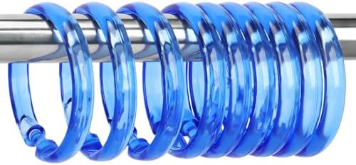 Blue Shower Curtain Hooks - 12 Pcs Circular Plastic Shower Curtain Rings for Bathroom - O Shaped Transparent Blue Shower Hooks Rings for Shower Curtain Rod