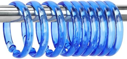 Blue Shower Curtain Hooks - 12 Pcs Circular Plastic Shower Curtain Rings for Bathroom - O Shaped Transparent Blue Shower Hooks Rings for Shower Curtain Rod