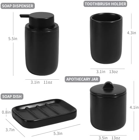BosilunLife Black Ceramic Bathroom Accessories Set of 4