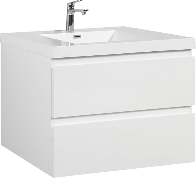 Floating Bathroom Vanity with Sink, 36" Wall-Mounted Bathroom Vanity | Resin Top Basin and Soft Close Drawers, No Assembly Required, Glossy White