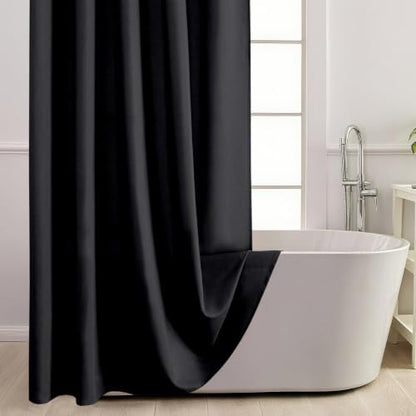 No Hook Shower Curtain and Liner Set for Bathroom, Black, 71" x 74"