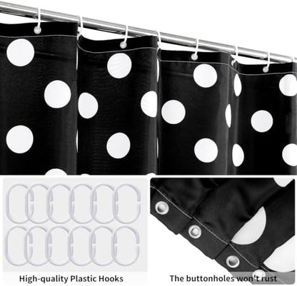 Polka Dots Shower Curtain, Black White Waterproof Fabric Shower Curtain for Bathroom with Modern Abstract Geometric Circle Bath Curtain Decor with Hooks, Machine Washable, 72''Wx78''L