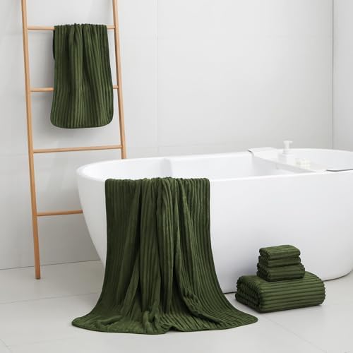 6 PC Bath Towel Set, 40"x80" Oversized Bath Sheets, Olive Green