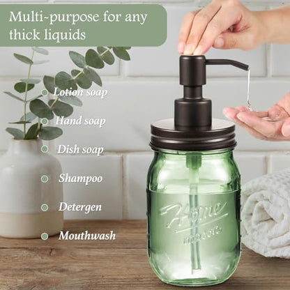 Amolliar Mason Jar Bathroom Accessories Set, 4 Pcs Green Glass Bathroom Set