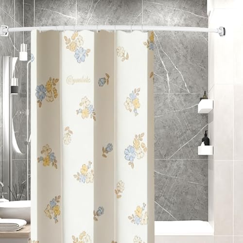 White Curved Shower Curtain Rod 33-78 Inches Adjustable Splicing Design Shower Rods Curved Round Bowed Rust proof, Premium Stainless Steel Need To Drill Shower Curtain Rod for Bathroom, Bathtub, Stall