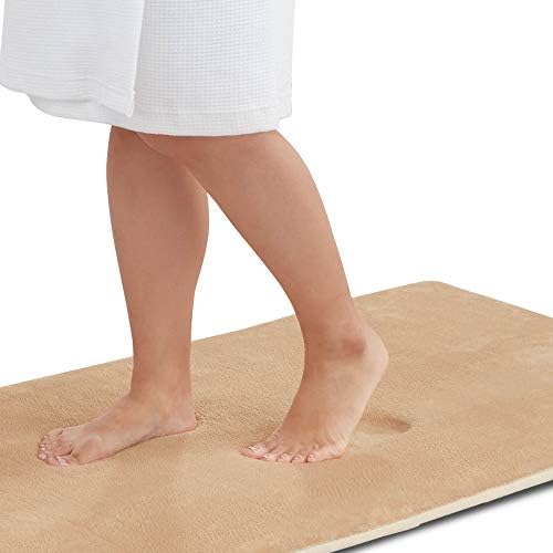Memory Foam Bath Mat Non Slip Absorbent Super Cozy Velvet Bathroom Rug Carpet (22 inches X 42 inches, Beige)
