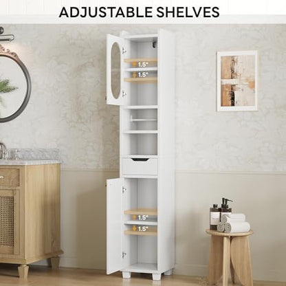 LIKIMIO 69" H Tall Bathroom Storage Cabinet with 2 Doors & 1 Drawer, Narrow Adjustable Shelves & Pull-Out Tissue Holder, Slim Freestanding Cabinet for Small Spaces, Kitchen, Entryway, White