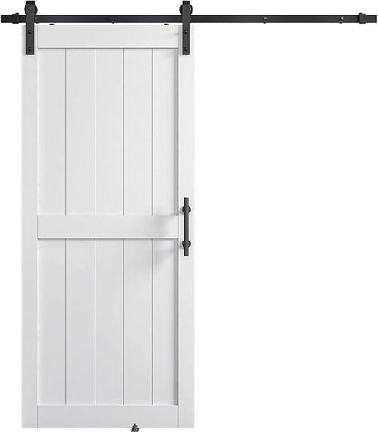 36 x84in MDF Sliding Barn Door with 6.6ft Barn Door Hardware Kit & Handle | White Solid Barn Door Slab Covered with Water-Proof PVC Surface, Pre-Drilled Holes Easy Assembly, H-Frame