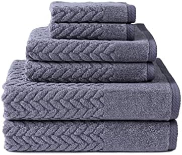 Texere 100% Organic Cotton Jacquard 650 GSM Premium Bath Towel Sets - Extra Absorbent Quick Dry and Plush, 2 Large Bath Towels, 2 Hand Towels, 2 Washcloths (Cable, Excalibur, 6 Piece)