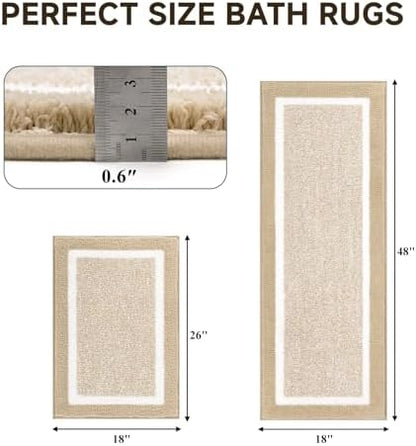 Pauwer Bathroom Rugs Sets 2 Piece, Non Slip Washable Bath Mat, Beige