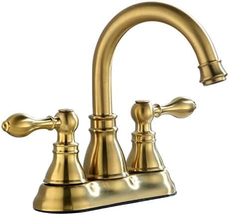 Two Handle Bathroom Sink Faucet 3 Hole with Overflow Pop up Drain, 360° Swivel Spout 4 Inch Centerset Lavatory Faucet Without Water Supply Lines,Brushed Gold,F-4501-CS