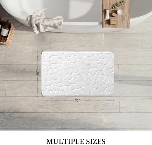 YIHOUSE Bath Mat, Memory Foam, Cobblestone, Bathroom Rugs, 20 x 32, White, Super Water Absorbent, Non-Slip, Machine Washable
