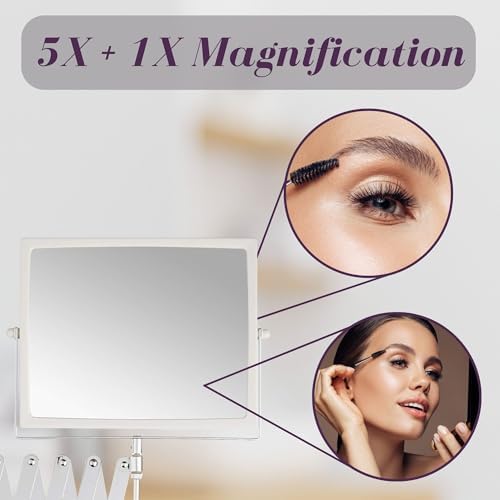 JERDON Wall-Mounted Makeup Mirror - 5X Magnification - Chrome - J2020C