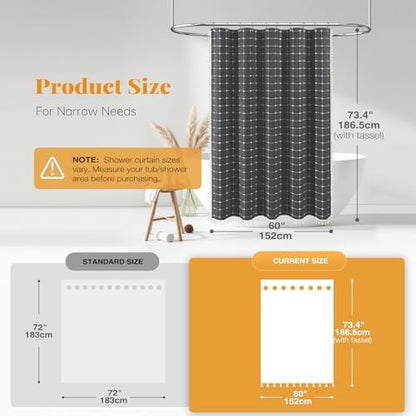 BTTN 60x72 Boho Linen Heavy Duty Fabric Shower Curtain Set, Charcoal Gray