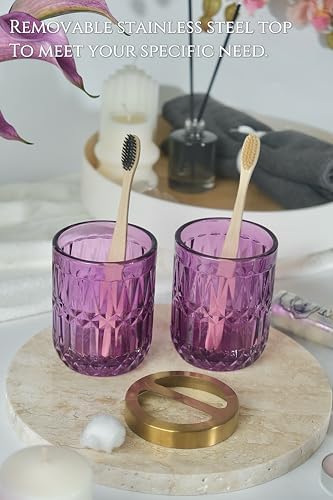LaMrriti Purple Bathroom Accessories Set 5 Pcs, Glass Bathroom Set