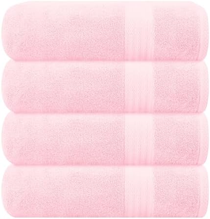 GLAMBURG Premium Cotton 4 Pack Bath Towel Set - 100% Pure Cotton - 4 Bath Towels 27x54 - Ideal for Everyday use - Ultra Soft & Highly Absorbent - Pink