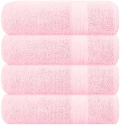 GLAMBURG Premium Cotton 4 Pack Bath Towel Set - 100% Pure Cotton - 4 Bath Towels 27x54 - Ideal for Everyday use - Ultra Soft & Highly Absorbent - Pink