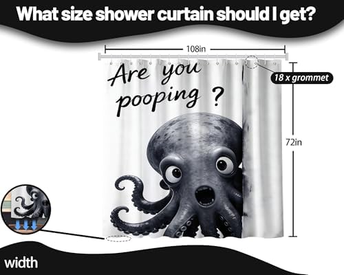 Extra Long Shower Curtain Funny Octopus Clawfoot Tub, 108 x 72 in