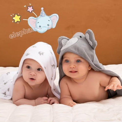 Momcozy Baby Towel, 5pcs Baby Bath Towel Set，Soft&Breathable，Elephant