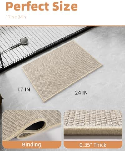 PADOOR Non-Slip Bath-Mats, Rubber-Backing Braided Absorbent Bathroom Mat Machine Washable Thin Bathroom Rugs Fit Under Door Quick Dry Bath Rugs for Floor, 17''x24'' Light Beige