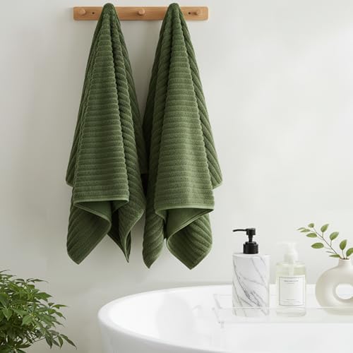 4 Piece Bath Towels, 30"x60" Microfiber Towels Set, Olive Green
