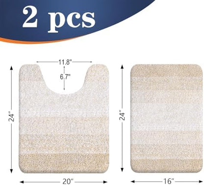 OLANLY Micorfiber Bathroom Rug Set 2 Piece, 24"x16"+U-Shaped 24"x20"