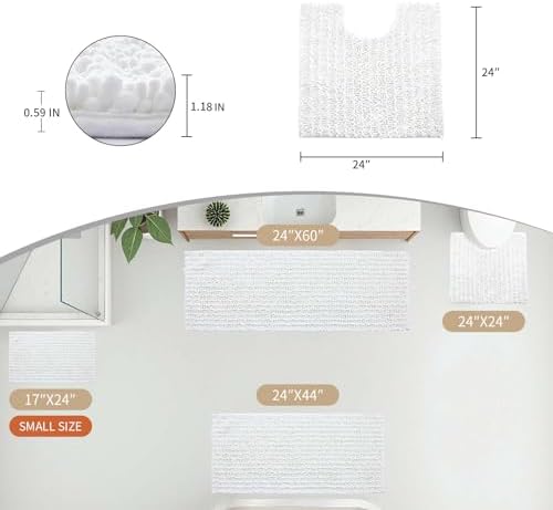 Disolla Toilet Rug 24x24 Inch - White U-Shaped Bathroom Floor Mat, Soft Shaggy Plush Absorbent Chenille Contour Rug, Non-Slip Washable Pedestal Base Rug