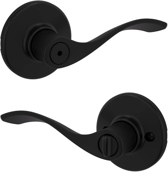 Kwikset Balboa Interior Privacy Door Handle with Lock, Door Lever For Bathroom and Bedroom, Matte Black Reversible Keyless Turn Lock