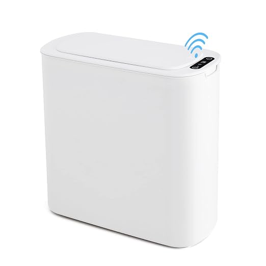 Cesun Automatic Small Bathroom Trash Can with Lid, 2.6 Gallon, White | Motion Sensor, Plastic, Touchless, Odor Control, Smart Garbage Can, Battery Operated, Manual Button, for Office/RV/Bedroom