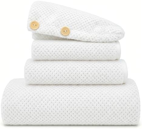 MaopaoBeauty Oversize Bath Towels Set - 35x70 Inches, 4-Piece Bathroom Towel Set (1 Bath Towel, 1 Hair Towel, 1 Hand Towel, 1 Washcloth),Microfibers Towels for Bathroom Set Microfiber Shower Towels