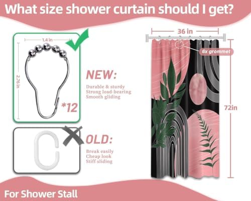 Black and Pink Stall Shower Curtain, 36X72 in Narrow Small, Mid Century