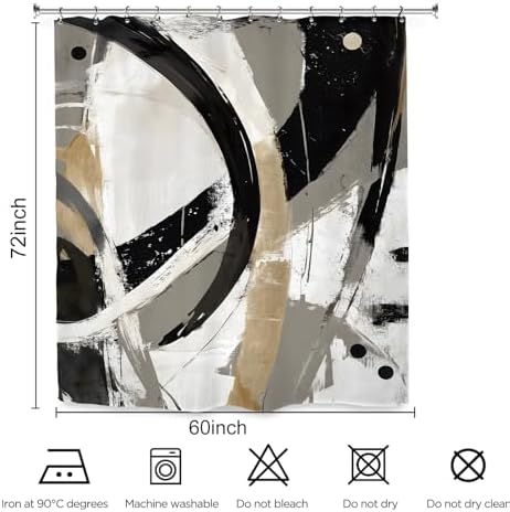 Abstract Modern Neutral Shower Curtain 60Wx72L Inch Minimalist Contemporary Art Aesthetic Bathroom Set Accessories Decor with 12 Pack Hooks