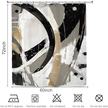 Abstract Modern Neutral Shower Curtain 60Wx72L Inch Minimalist Contemporary Art Aesthetic Bathroom Set Accessories Decor with 12 Pack Hooks