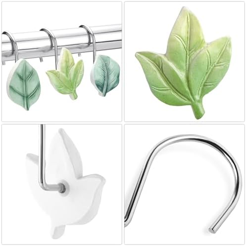Green Plant Leaf Shower Curtain Hooks,Eucalyptus Bathroom Decor,12PCS