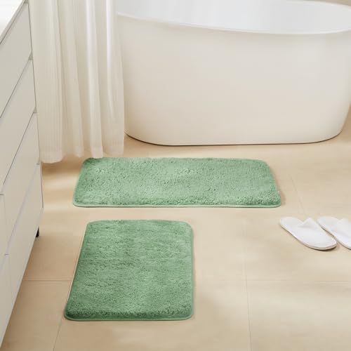 TECHMILLY Super Soft Shaggy Bathroom Rugs Sets 2 Piece, Absorbent Thick Non Slip Microfiber Bath Rugs, Quick Dry Machine Washable Bath Mat for Bathroom Floor, Bathtub and Shower 17"x24"