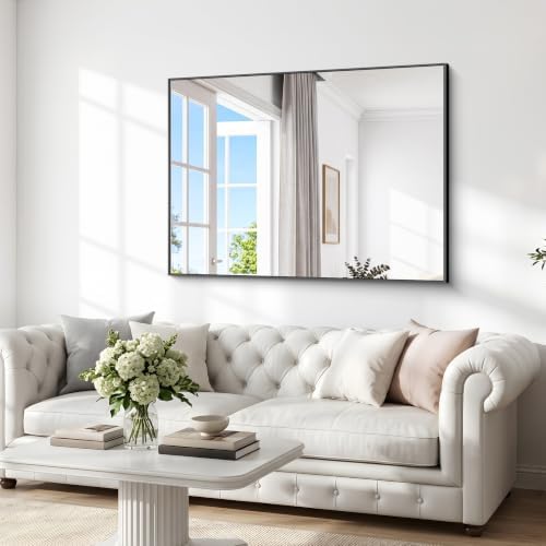 BONEWEI Bathroom Mirror,55x40 inch Large Wall Mirror for Bathroom Wall Mounted Black Rectangle Corner Mirrors,Black Bathroom Mirror for Living Room,Farmhouse,Bedroom Entryway,Horizontal/Vertical