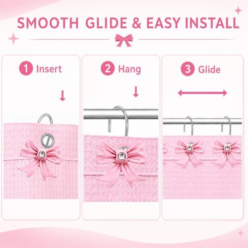 Decorative Shower Curtain Hooks Bow Tie Rust Resistant Hooks Glide Shower Ring Hangs Holder Bling for Bathroom, Pack of 12