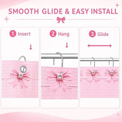 Decorative Shower Curtain Hooks Bow Tie Rust Resistant Hooks Glide Shower Ring Hangs Holder Bling for Bathroom, Pack of 12