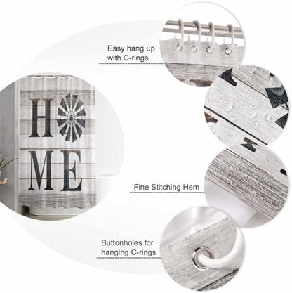 Shower Curtain Bathroom Set Rustic Farm Windmill Home Quotes Waterproof Shower Curtains with Grommets Hooks Chic Wooden Plank Privacy Bath Curtain for Bathtub Decor 60x72in