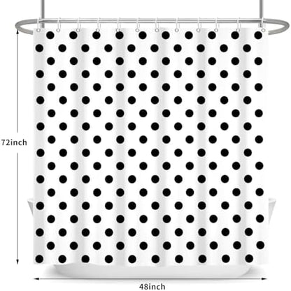Polka Dots Shower Curtain, Black White Waterproof Fabric Shower Curtain for Bathroom with Modern Abstract Geometric Circle Bath Curtain Decor with Hooks, Machine Washable, 48''Wx72''L