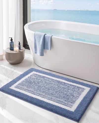 Color&Geometry Bathroom Runner Non Slip,24"x59",Blue
