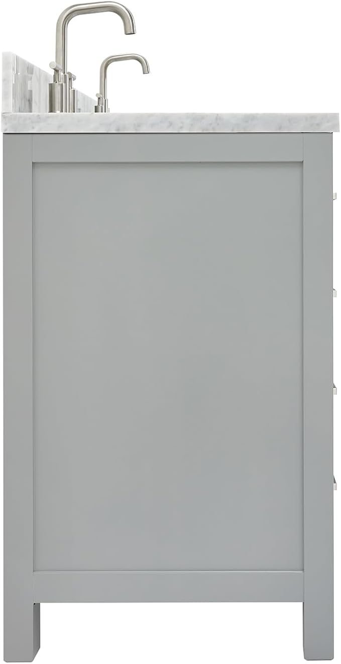 ARIEL Cambridge 66-inch Bathroom Vanity with Sink,Solid Wood, 1.5-inch Italian Carrara Marble Countertop & Backsplash, Double Oval Porcelain Sink, 4 Soft Closing Doors, 6 Dovetail Drawers, Grey